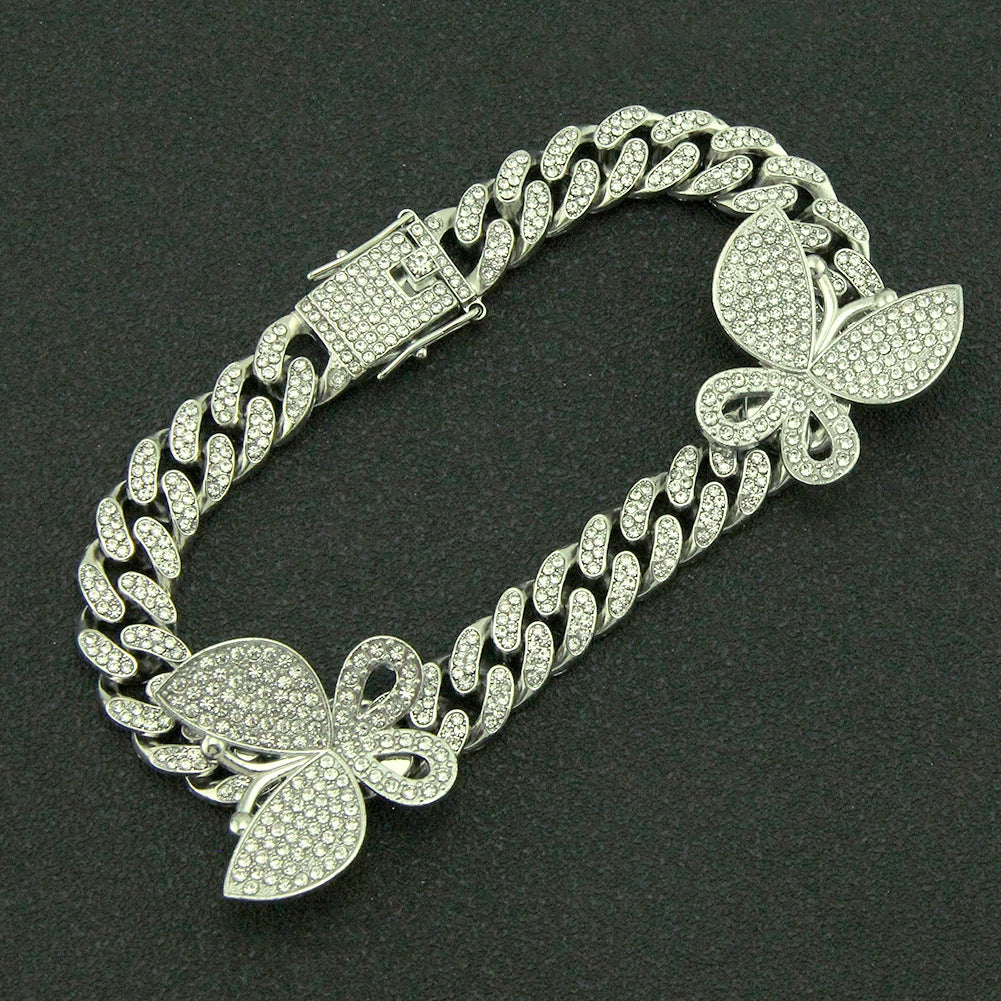 Alloy Cuban Chain Necklace With Diamond Inlay And Butterfly Pattern Hip Hop Style Unisex - Image 18