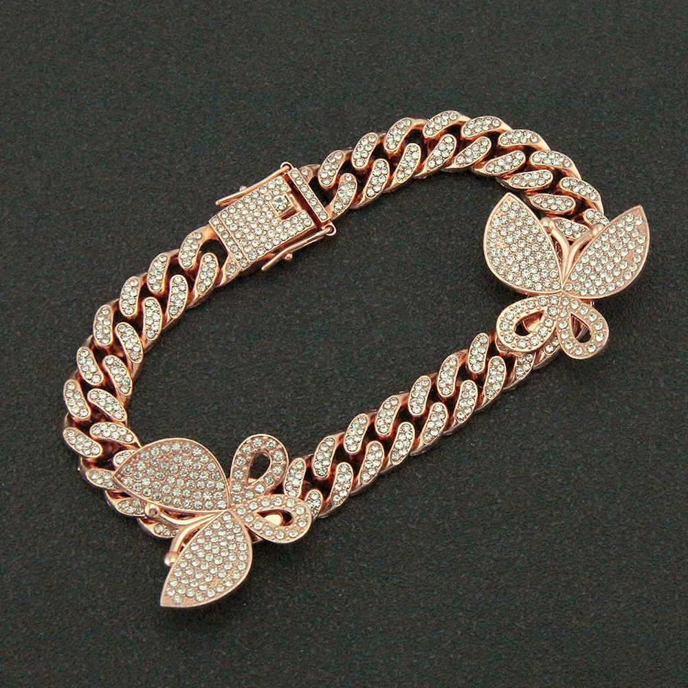 Alloy Cuban Chain Necklace With Diamond Inlay And Butterfly Pattern Hip Hop Style Unisex - Image 19