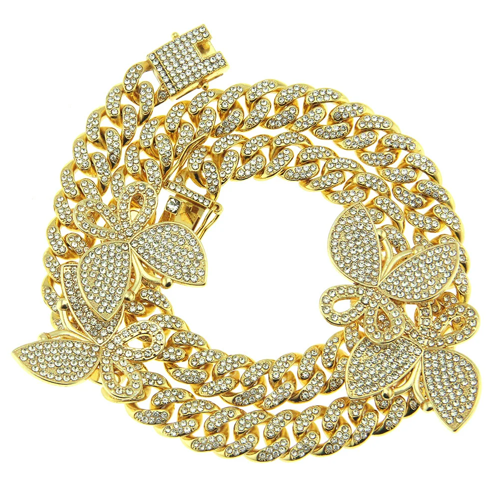 Alloy Cuban Chain Necklace With Diamond Inlay And Butterfly Pattern Hip Hop Style Unisex - Image 2
