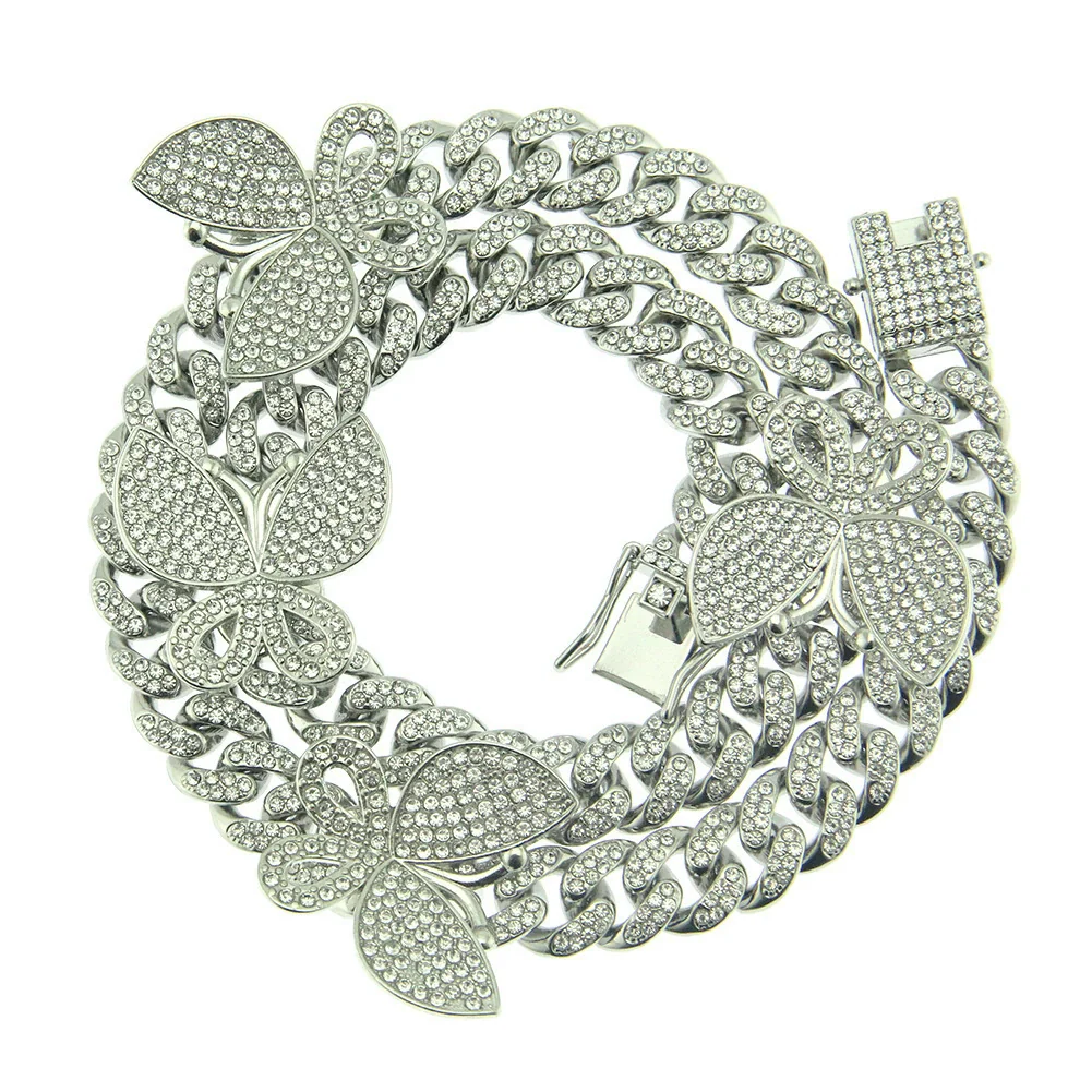 Alloy Cuban Chain Necklace With Diamond Inlay And Butterfly Pattern Hip Hop Style Unisex - Image 5