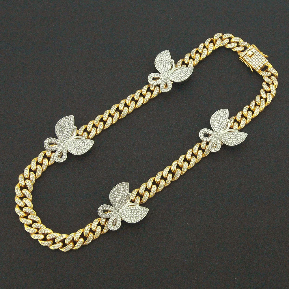 Alloy Cuban Chain Necklace With Diamond Inlay And Butterfly Pattern Hip Hop Style Unisex - Image 7