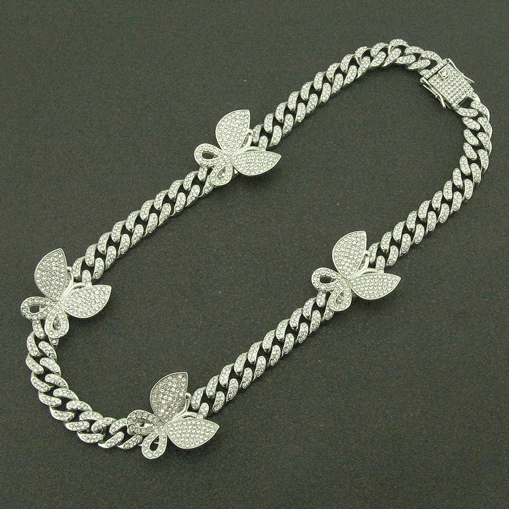Alloy Cuban Chain Necklace With Diamond Inlay And Butterfly Pattern Hip Hop Style Unisex - Image 8