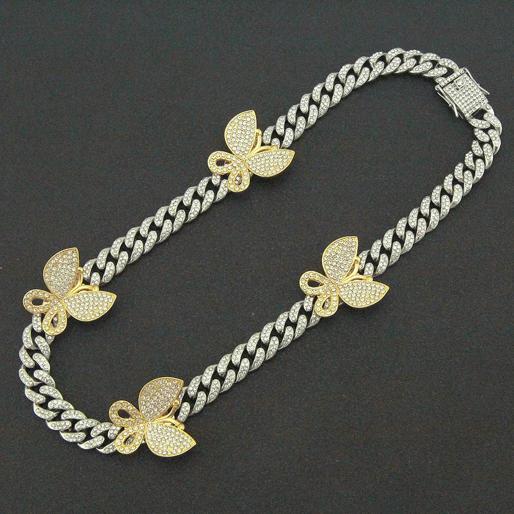 Alloy Cuban Chain Necklace With Diamond Inlay And Butterfly Pattern Hip Hop Style Unisex - Image 9