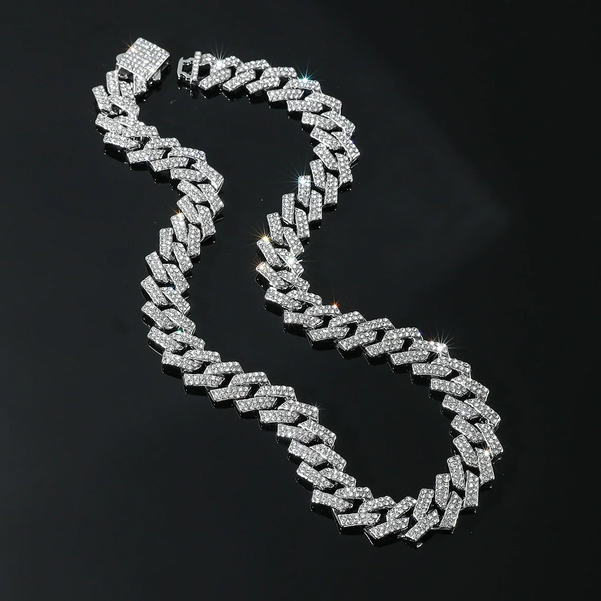 Alloy Diamond Geometric Hip Hop Cuban Chain Necklace - Image 11