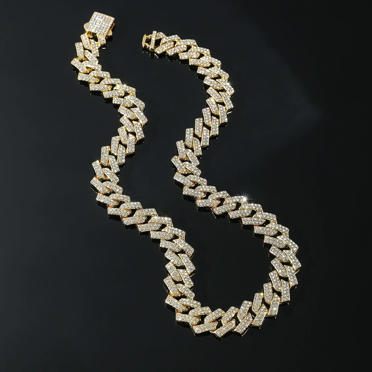 Alloy Diamond Geometric Hip Hop Cuban Chain Necklace - Image 2