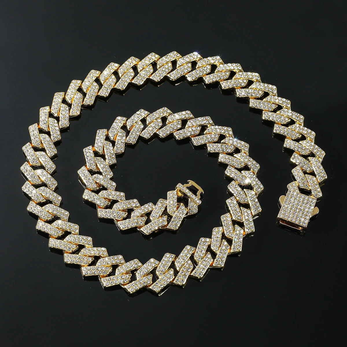 Alloy Diamond Geometric Hip Hop Cuban Chain Necklace - Image 3