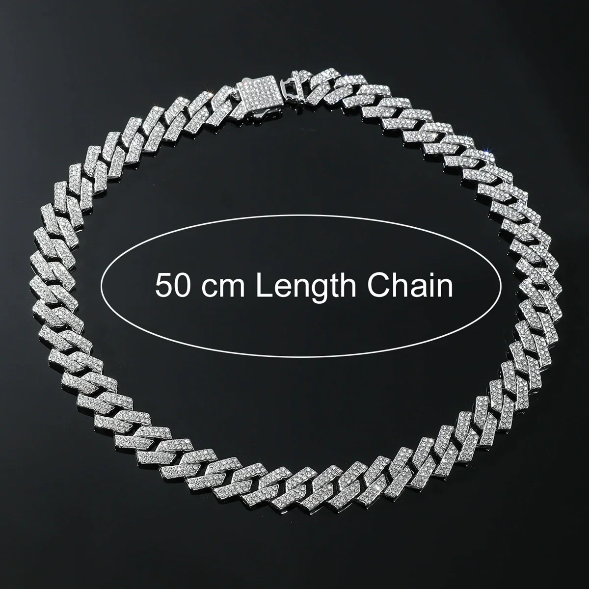 Alloy Diamond Geometric Hip Hop Cuban Chain Necklace - Image 4