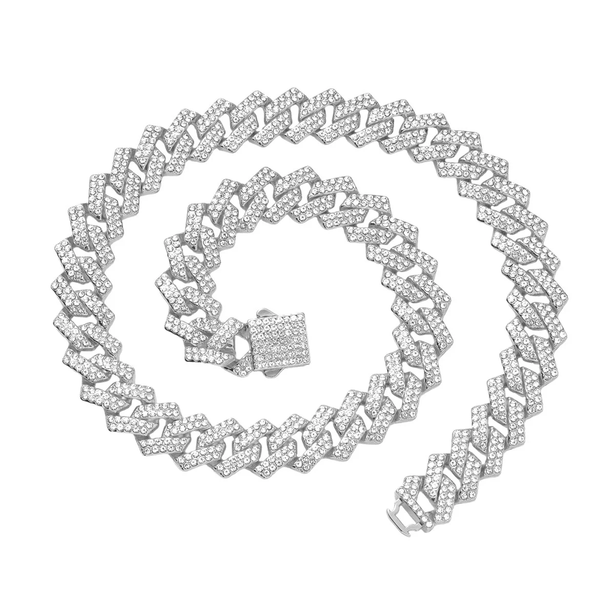 Alloy Diamond Geometric Hip Hop Cuban Chain Necklace - Image 5