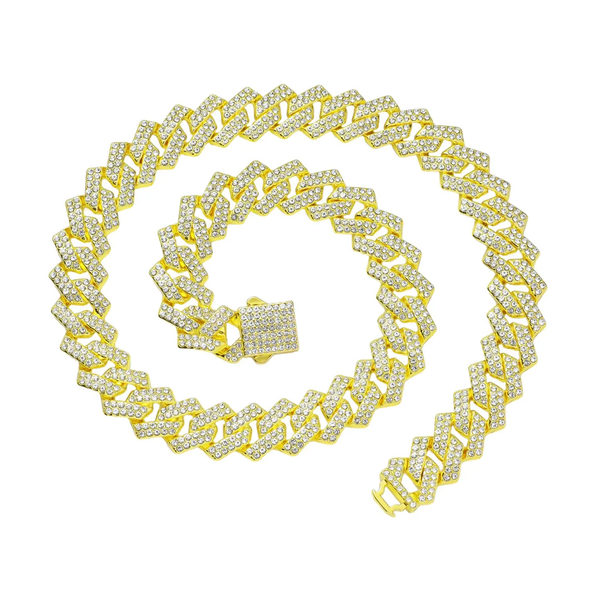 Alloy Diamond Geometric Hip Hop Cuban Chain Necklace - Image 6