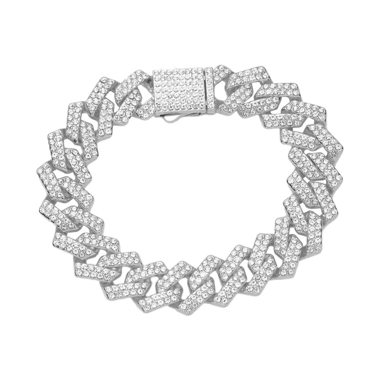 Alloy Diamond Geometric Hip Hop Cuban Chain Necklace - Image 9