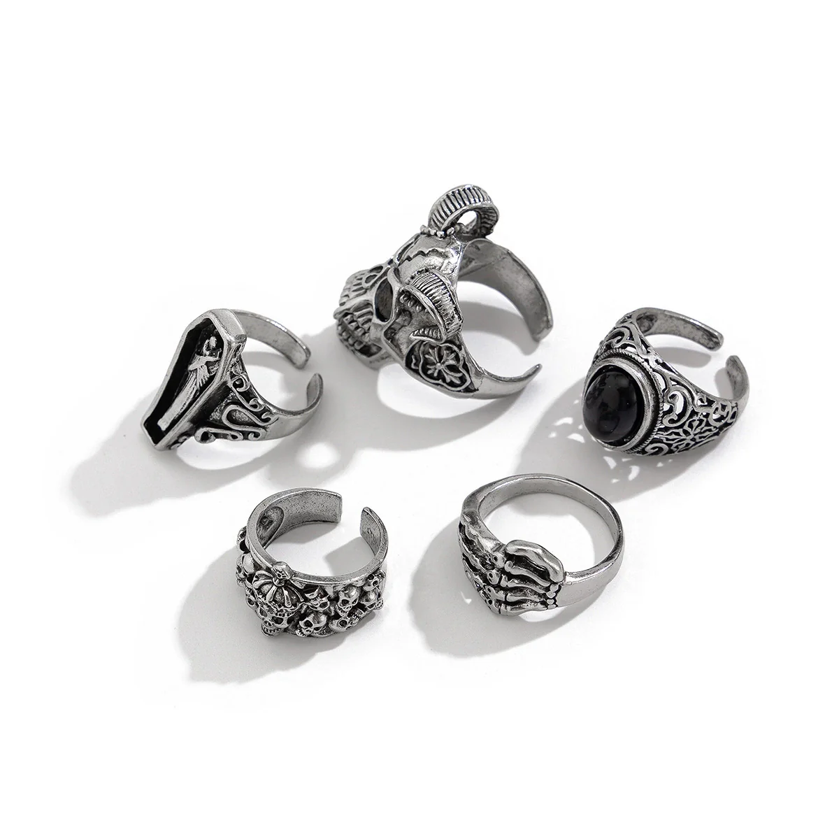 Alloy Distressed Skull Ring And Bracelet For Men Hiphop Retro Punk Style - Image 5