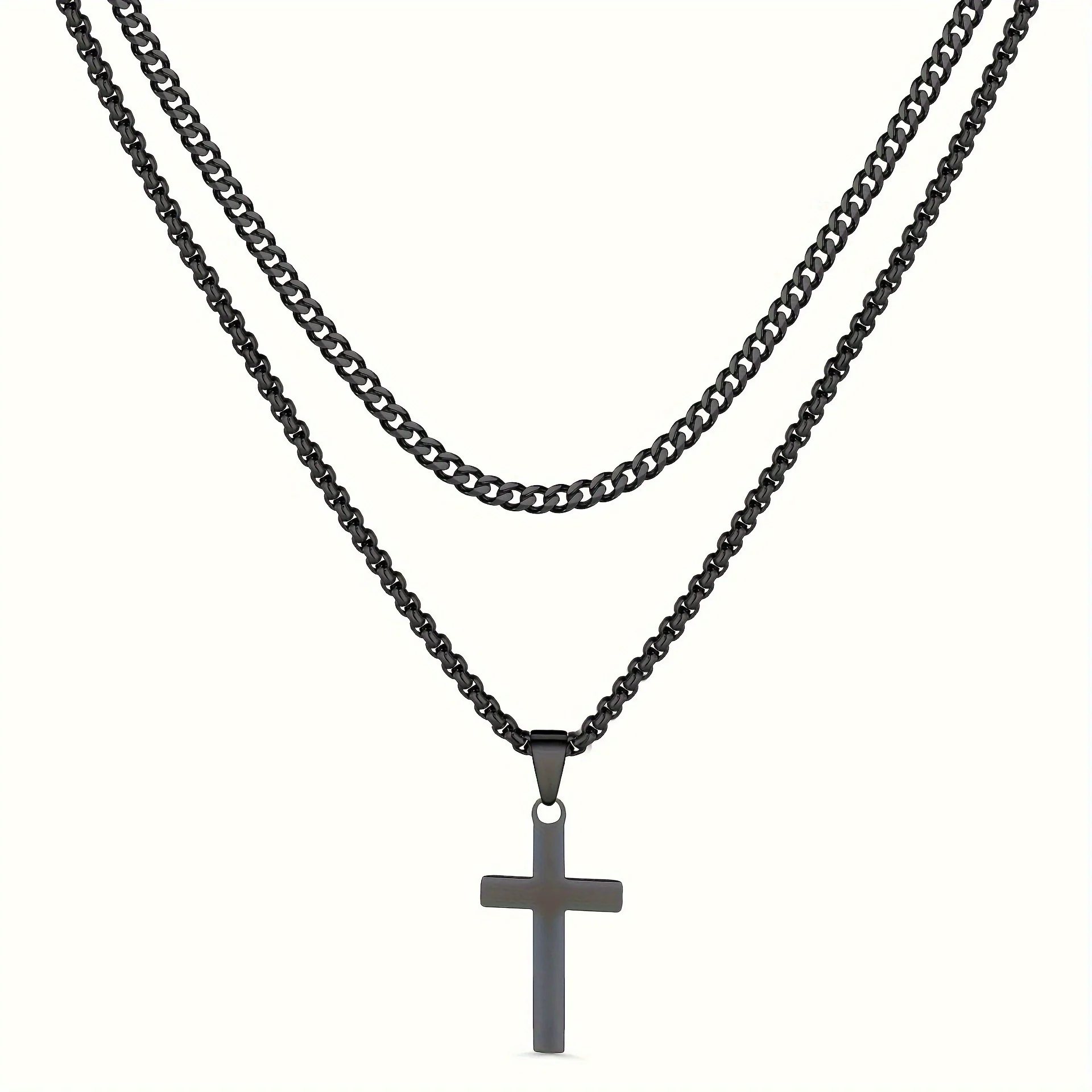 Alloy Double Layer Cross Pendant Necklace With Regular Chain Geometric Style Electroplating Treatment U Shape - Image 10