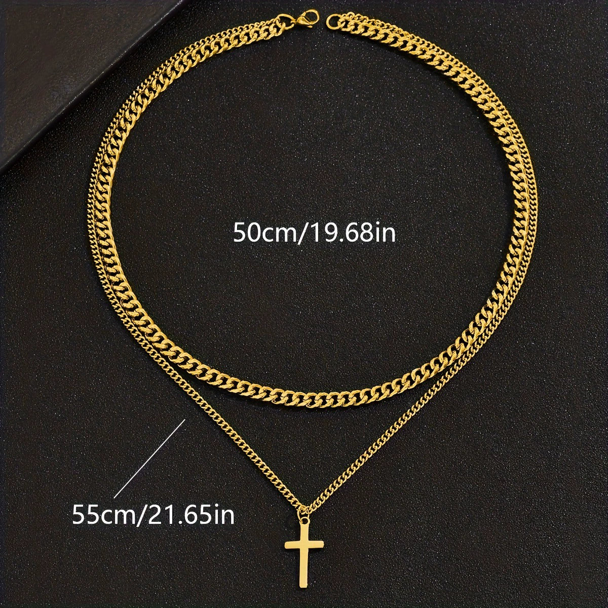 Alloy Double Layer Cross Pendant Necklace With Regular Chain Geometric Style Electroplating Treatment U Shape - Image 4