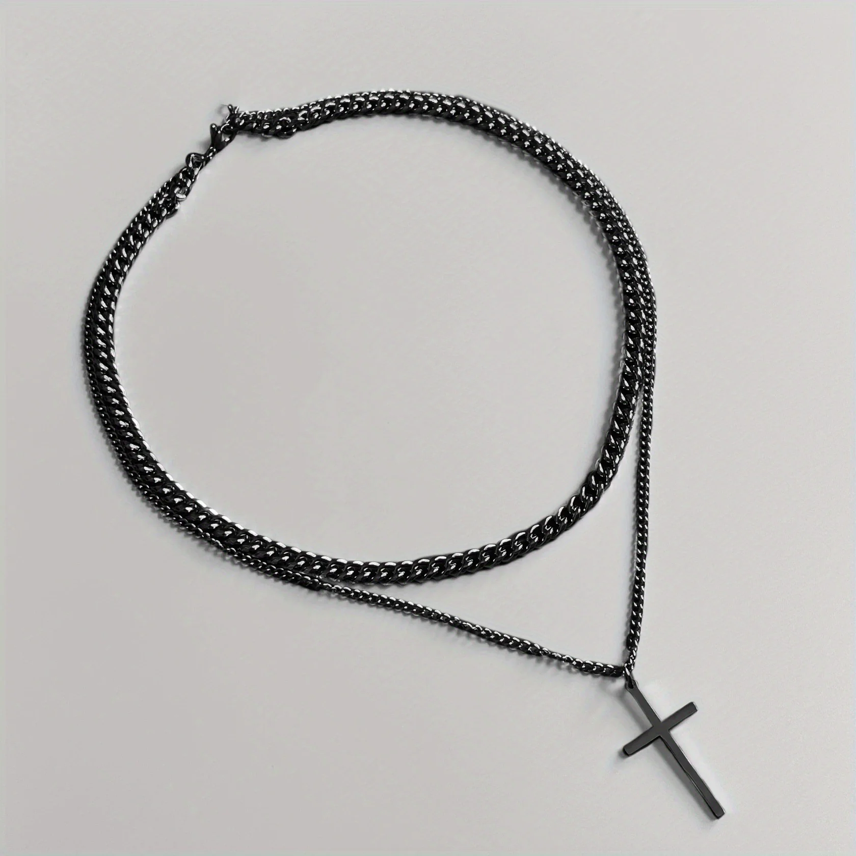 Alloy Double Layer Cross Pendant Necklace With Regular Chain Geometric Style Electroplating Treatment U Shape - Image 8