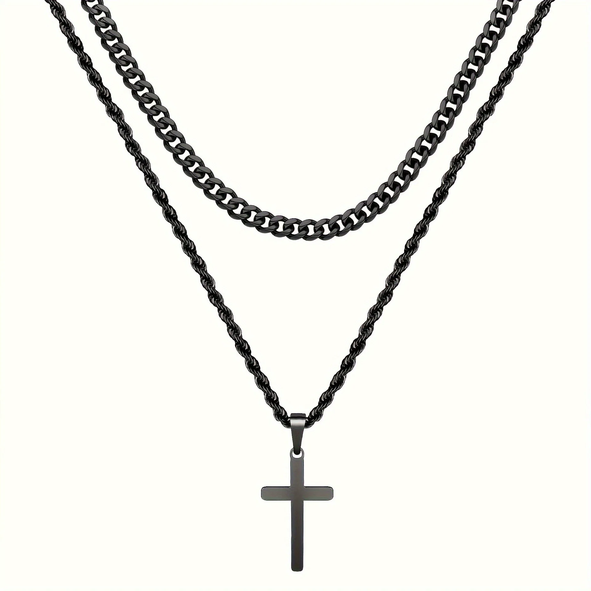 Alloy Double Layer Cross Pendant Necklace With Regular Chain Geometric Style Electroplating Treatment U Shape - Image 9