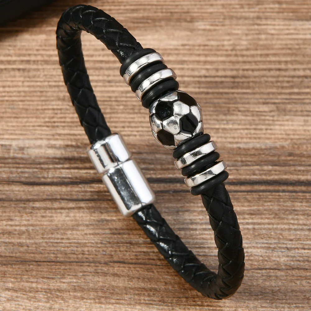 Alloy Dumbbell Geometric Leather Woven Polishing Unisex Men's Bracelet Jewelry Fashion - Image 11