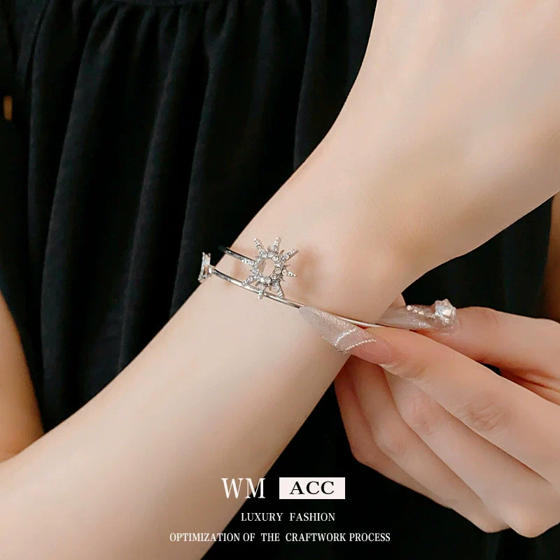 Alloy Electroplated Cold Style Sun And Moon Open Bracelet For Women - Image 3