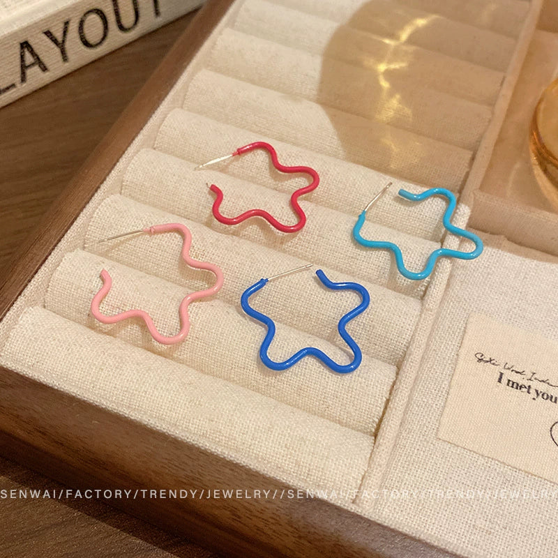 Alloy Electroplated Flower Heart Asymmetric Blue Gradient Women's Earrings - Image 3