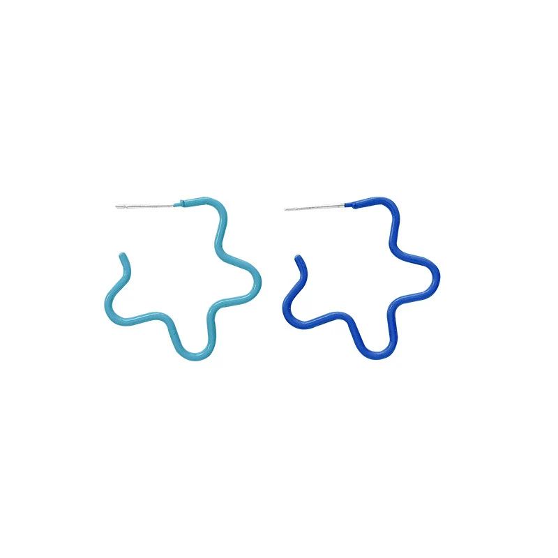 Alloy Electroplated Flower Heart Asymmetric Blue Gradient Women's Earrings - Image 5