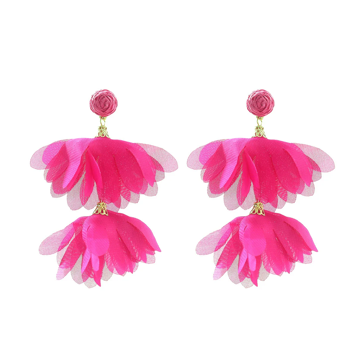 Alloy Fabric Handmade Geometric Round Petal Tassel Earrings For Women With Diamond Treatment - Image 5