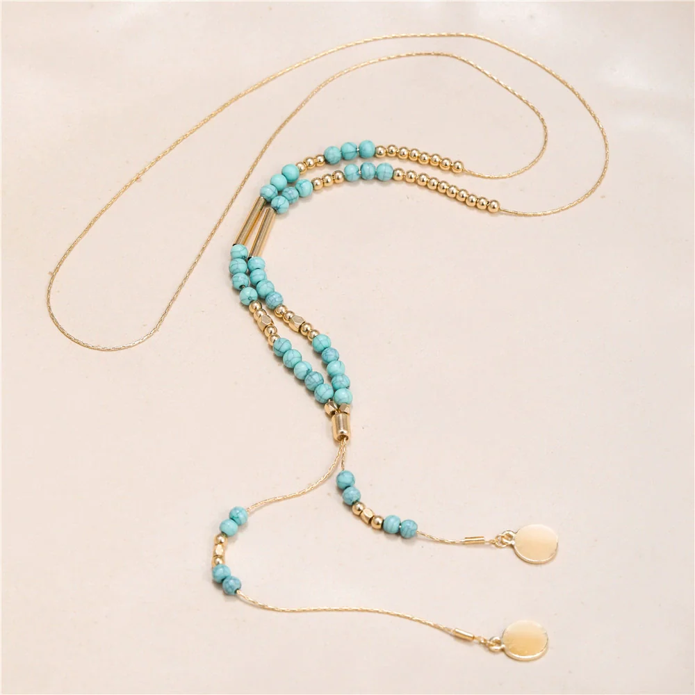 Alloy Fake Turquoise Handmade Geometric Multilayered Women's Necklace With Snake Bone Chain And Electroplating - Image 4
