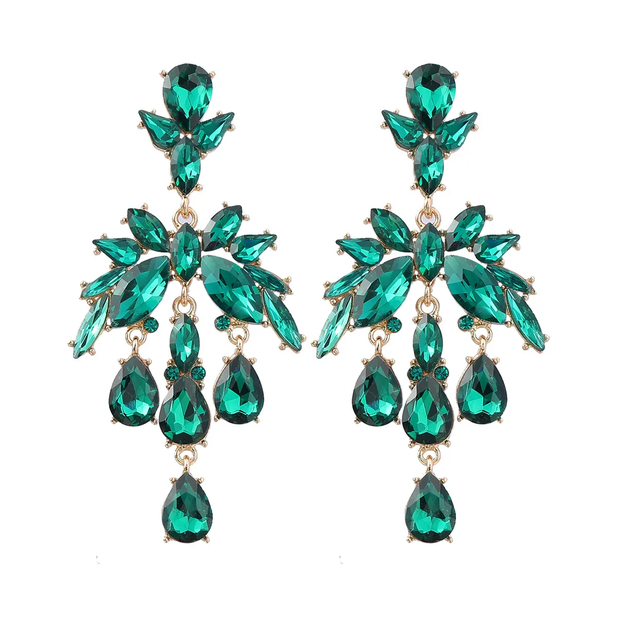 Alloy Fashion Style Diamondinlaid Dropshaped Flower Earrings For Women - Image 7