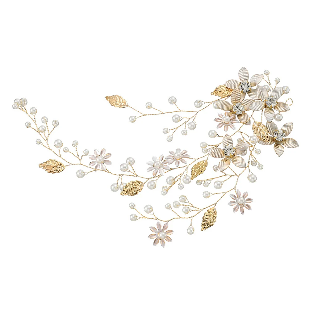 Alloy Flower Pearl Hair Band Women's Retro Bridal Hair Accessories - Image 5