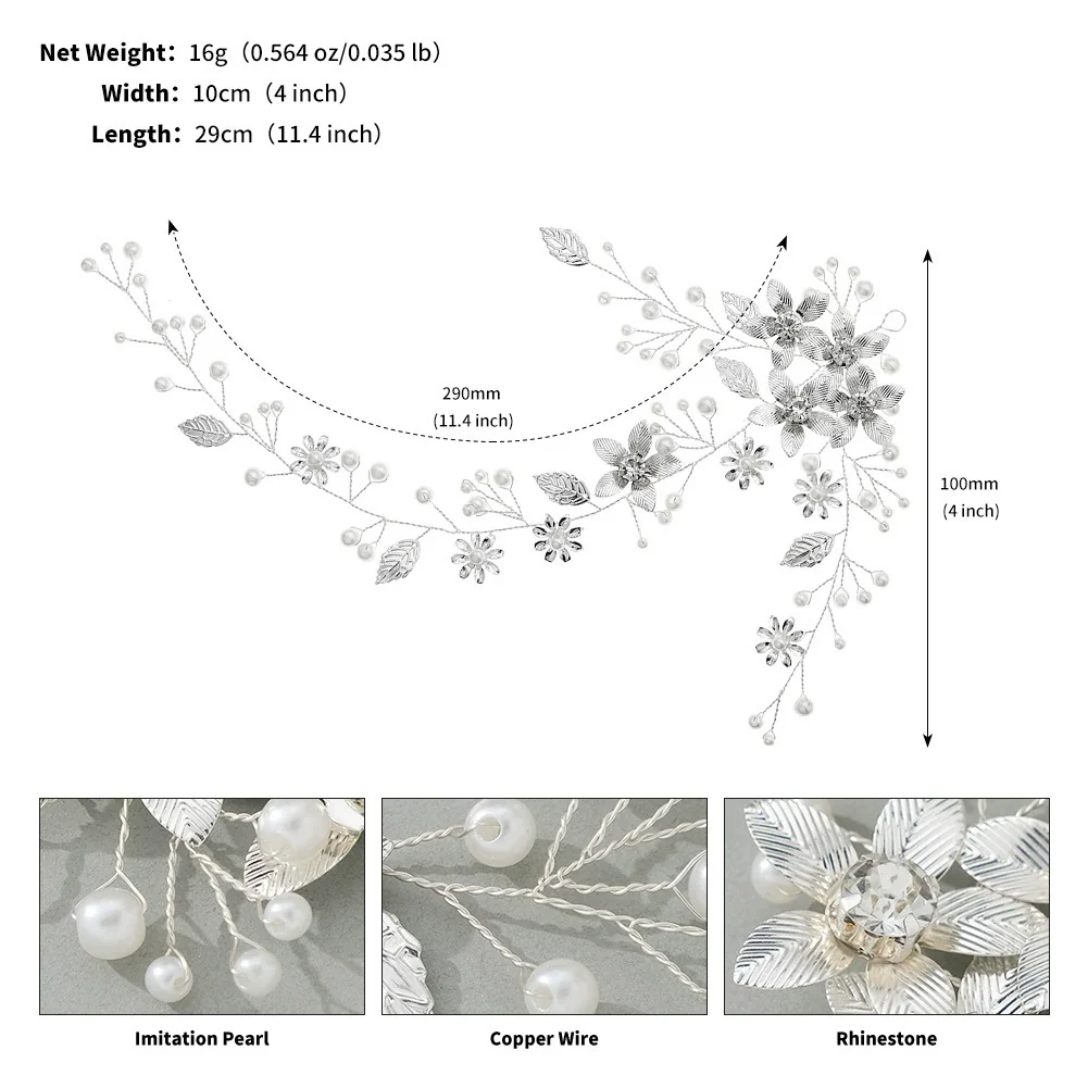 Alloy Flower Pearl Hair Band Women's Retro Bridal Hair Accessories - Image 7