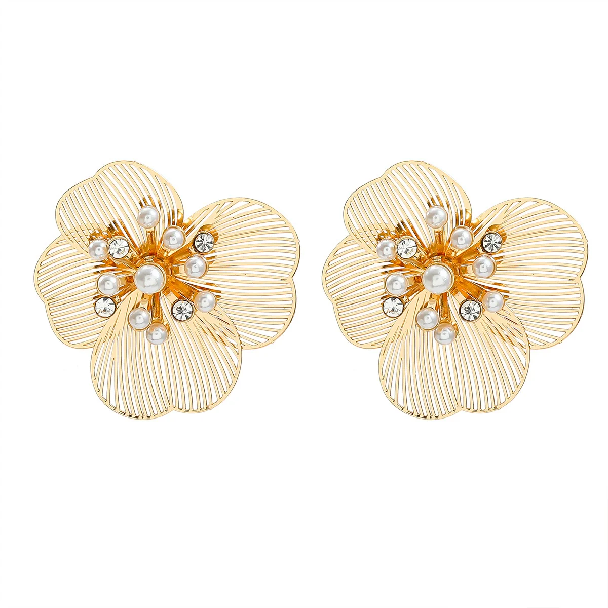 Alloy Flower Stud Earrings For Women Set With Pearls - Image 5