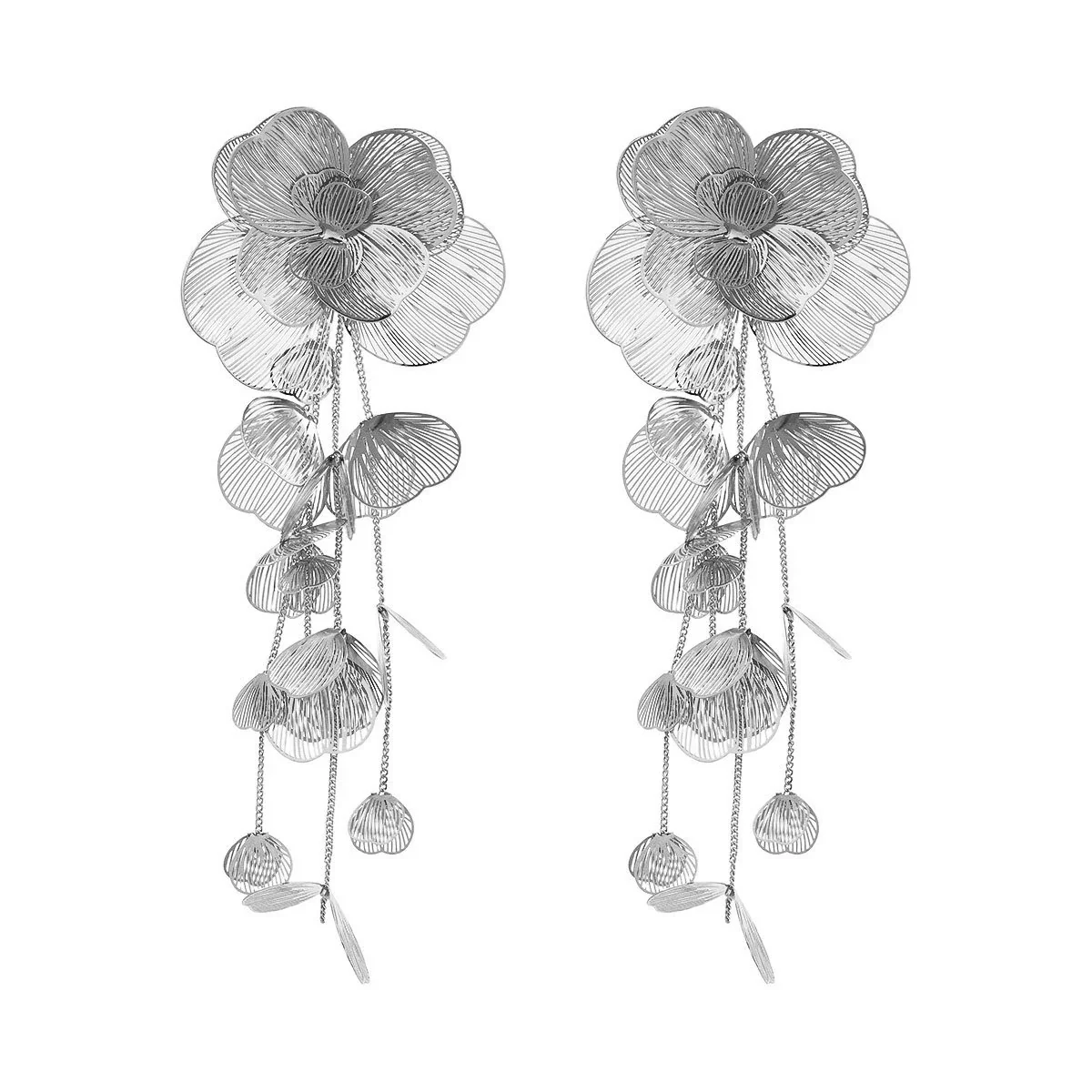 Alloy Flower Women's Light Luxury Multilayer Exaggerated Earrings With Electroplating - Image 6