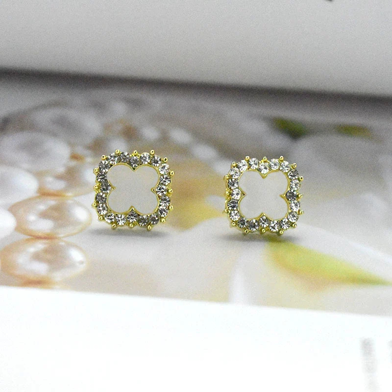 Alloy Fourleaf Clover Electroplating Flowers Earrings - Image 2