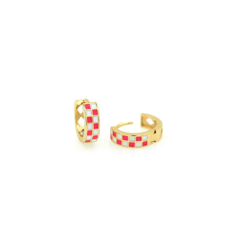 Alloy Geometric Black And White Checkerboard Light Luxury Women's Earrings With Real Gold Plating - Image 5