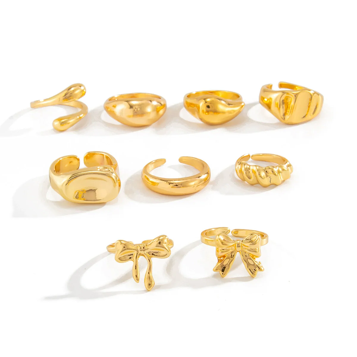 Alloy Geometric Bow Pattern Electroplated Ring Set For Women - Image 5