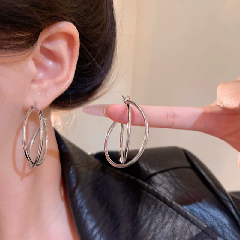 Alloy Geometric Cross Circle Electroplated Women's Earrings - Image 3
