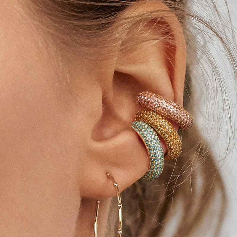 Alloy Geometric Cshaped Dot Diamond Electroplated Ear Clips Earrings