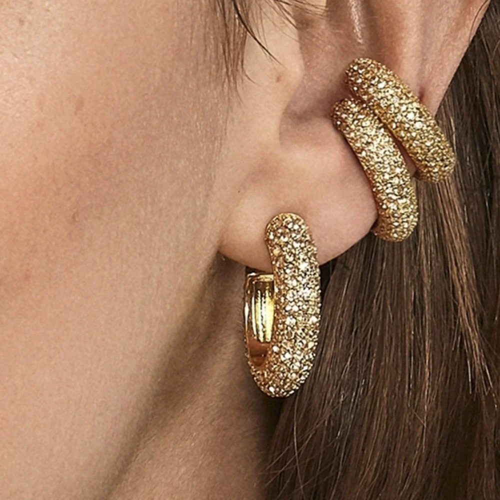 Alloy Geometric Cshaped Dot Diamond Electroplated Ear Clips Earrings - Image 3