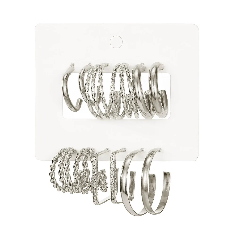 Alloy Geometric Cshaped Square Metal Earrings With Diamond Embedded And Electroplating Treatment For Women - Image 5