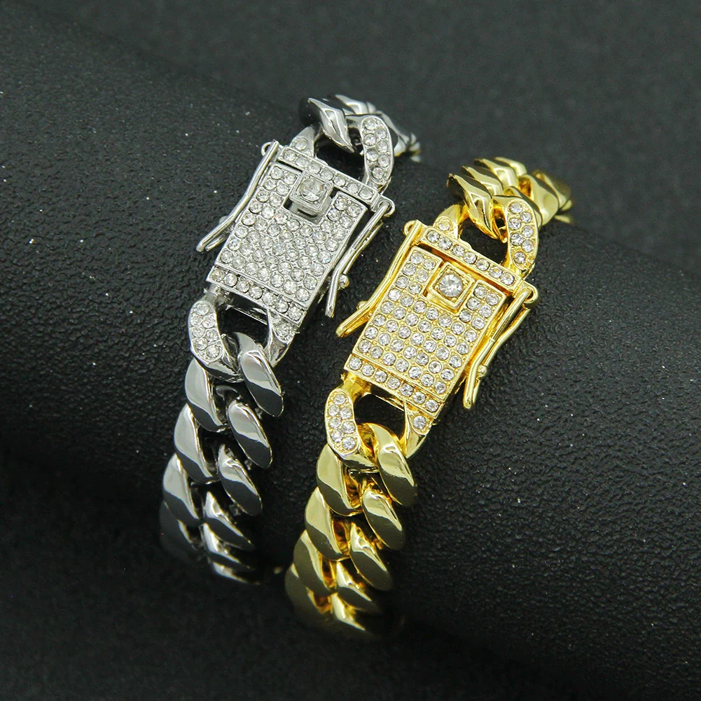 Alloy Geometric Diamond Hiphop Rap Cuban Chain Bracelet For Men - Image 2