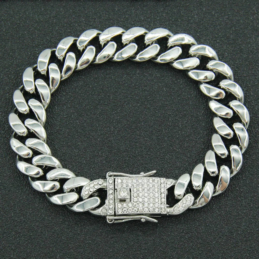 Alloy Geometric Diamond Hiphop Rap Cuban Chain Bracelet For Men - Image 7