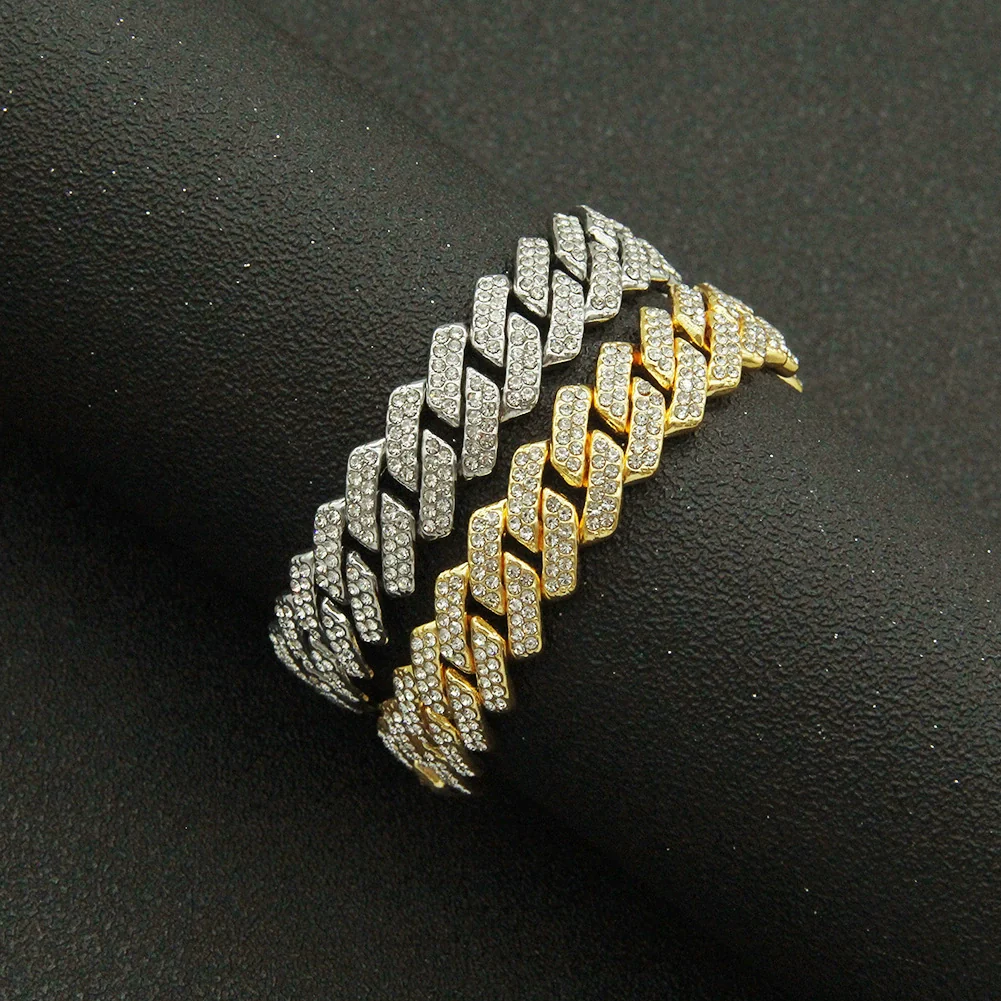 Alloy Geometric Diamond Men's Cuban Chain Bracelet Punk Hipster Jewelry - Image 2