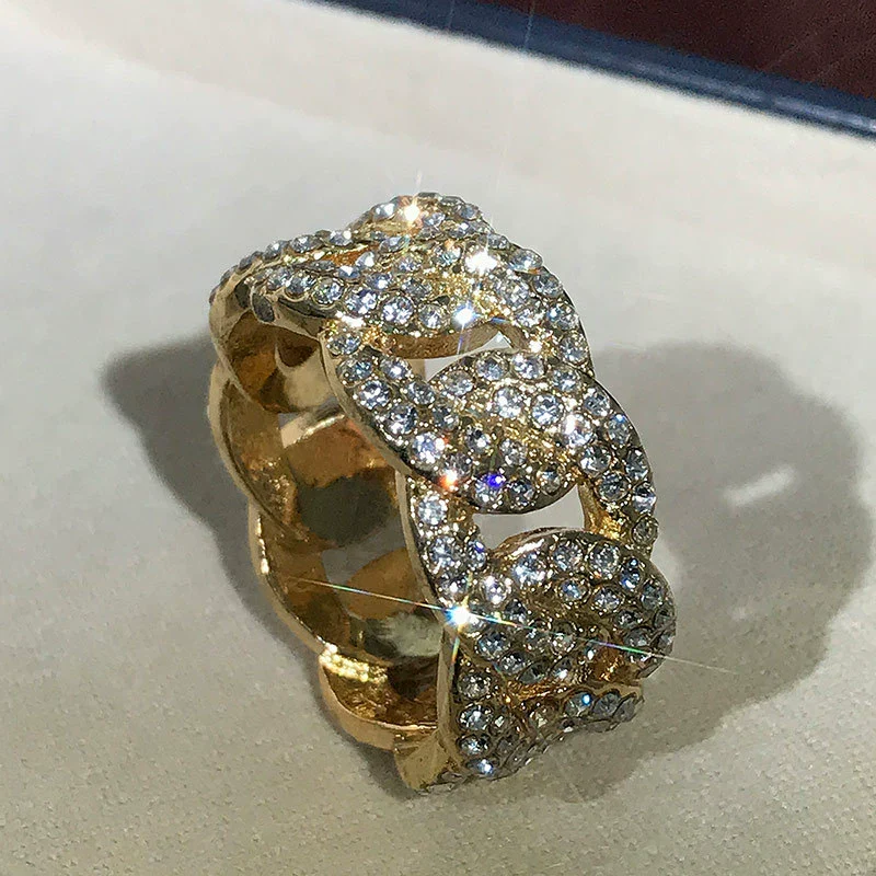 Alloy Geometric Diamond Men's Ring Hiphop Winding Chain Accessory - Image 5