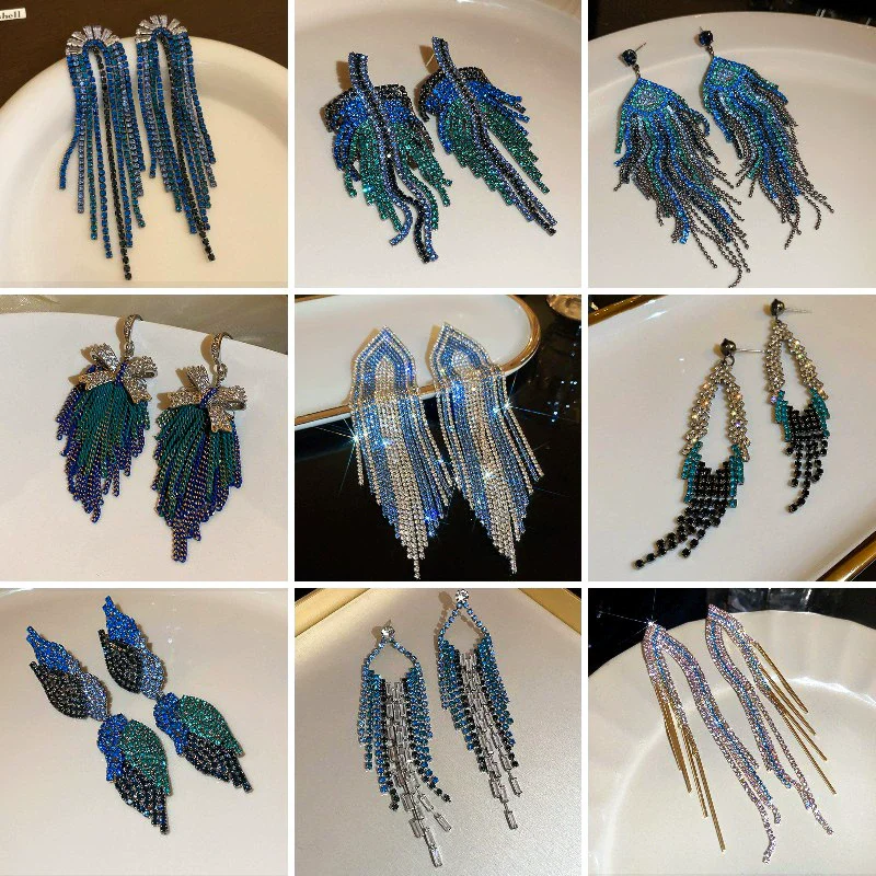 Alloy Geometric Diamond Tassel Earrings