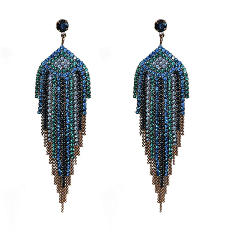 Alloy Geometric Diamond Tassel Earrings - Image 5