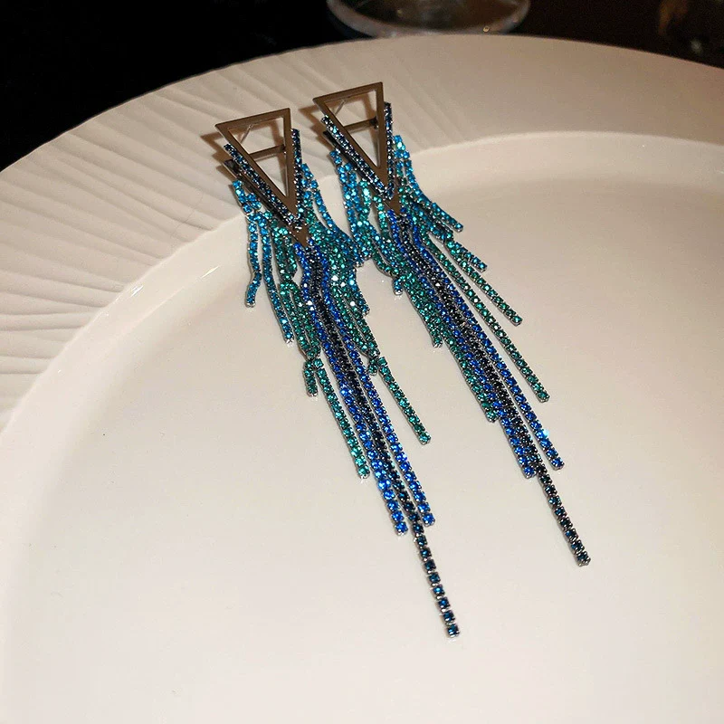 Alloy Geometric Diamond Tassel Earrings - Image 6