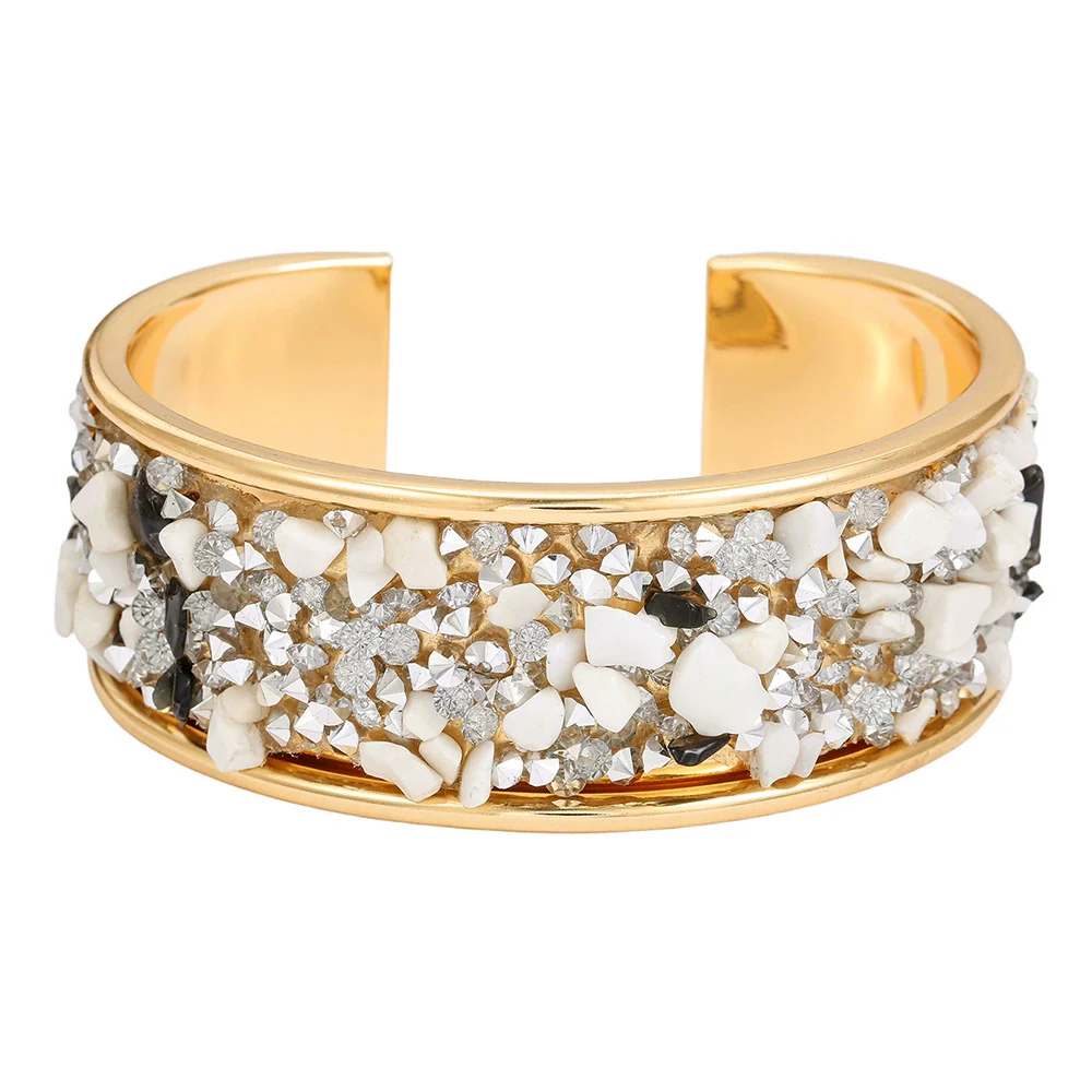 Alloy Geometric Diamondencrusted Electroplated Multilayered Glossy Cut Out Open Bracelet For Unisex - Image 11