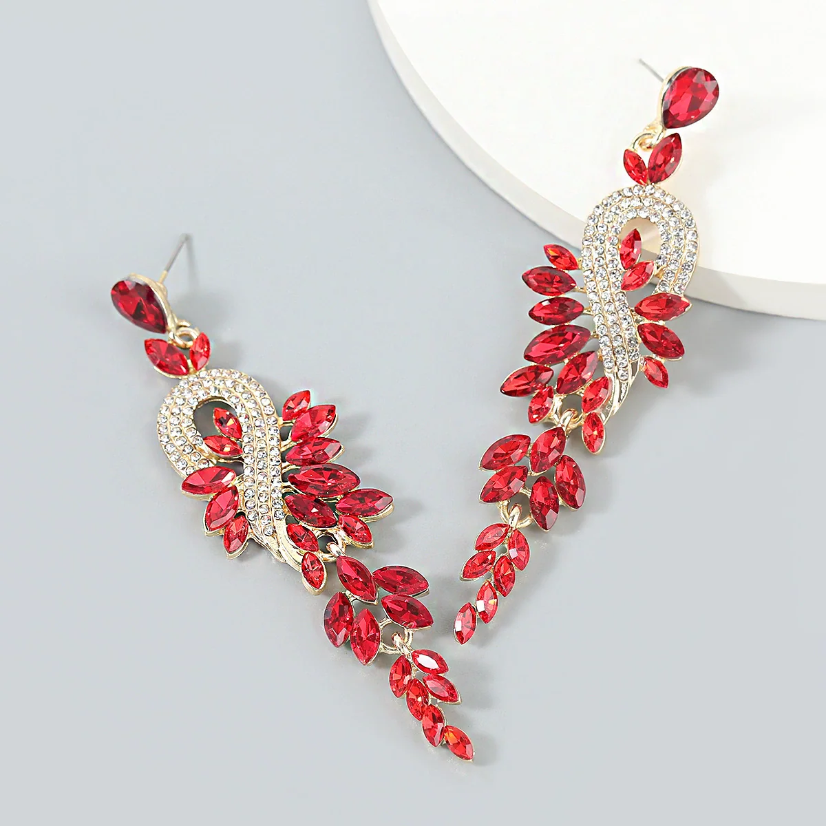 Alloy Geometric Diamondencrusted Rhinestone Long Earrings For Women - Image 2