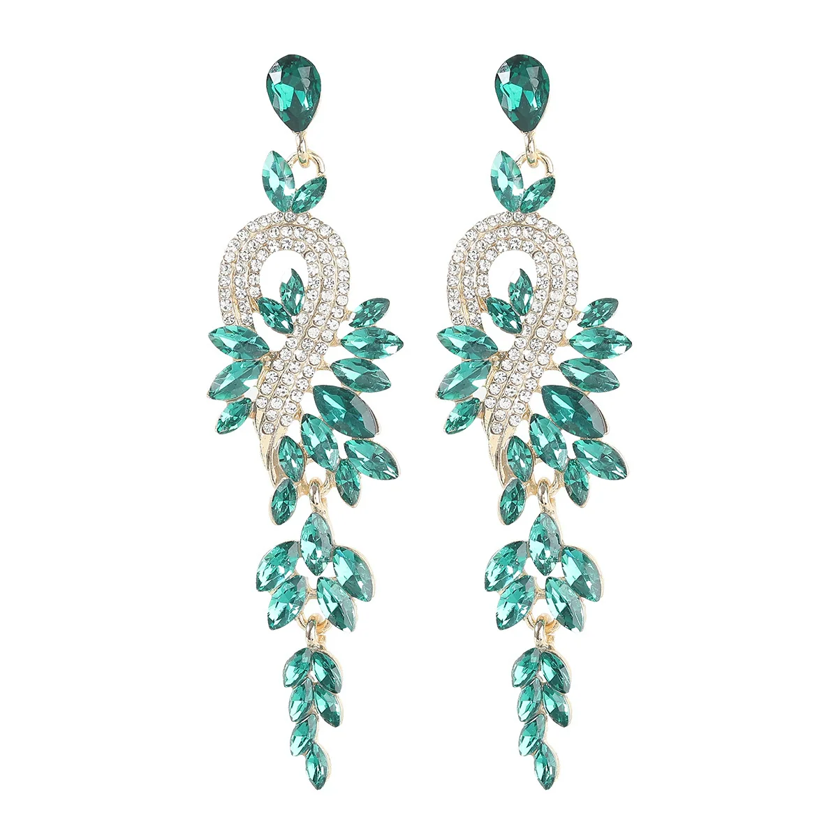 Alloy Geometric Diamondencrusted Rhinestone Long Earrings For Women - Image 5