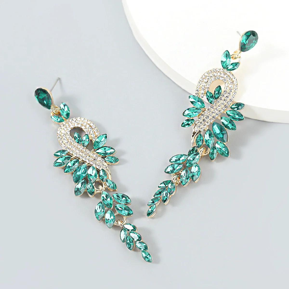 Alloy Geometric Diamondencrusted Rhinestone Long Earrings For Women - Image 6
