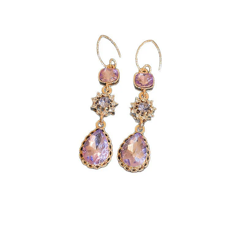 Alloy Geometric Drop Shape Zircon Earrings Set With Diamonds Retro Elegant Style - Image 5