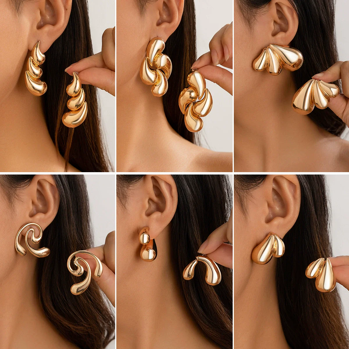 Alloy Geometric Electroplated Women's Exaggerated Water Drop Earrings - Image 4